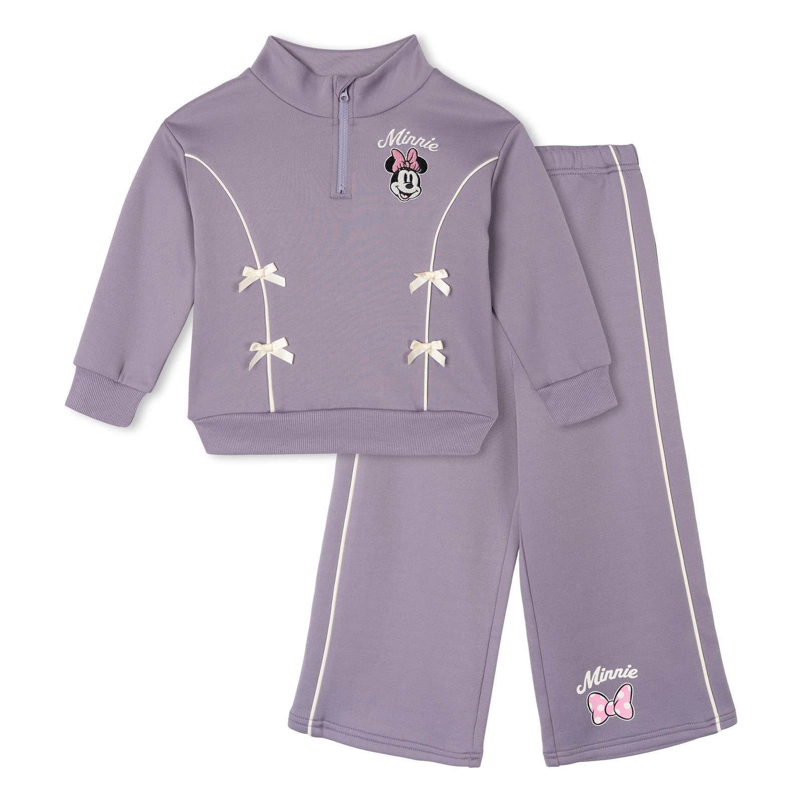 Minnie Mouse Girls' Quarter-Zip Sweatshirt and Wide-Leg Pants Set