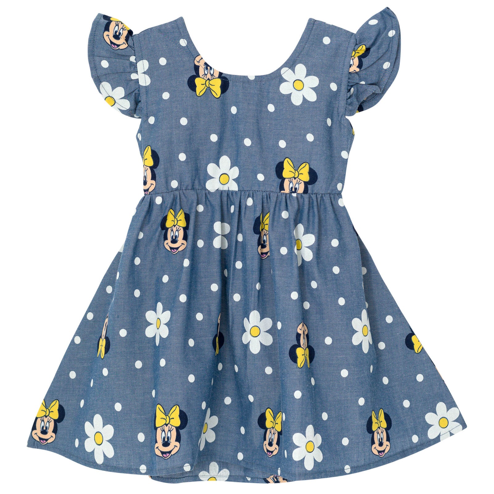Disney Minnie Mouse Floral Big Girls Chambray Skater Dress Flowers 10-12
