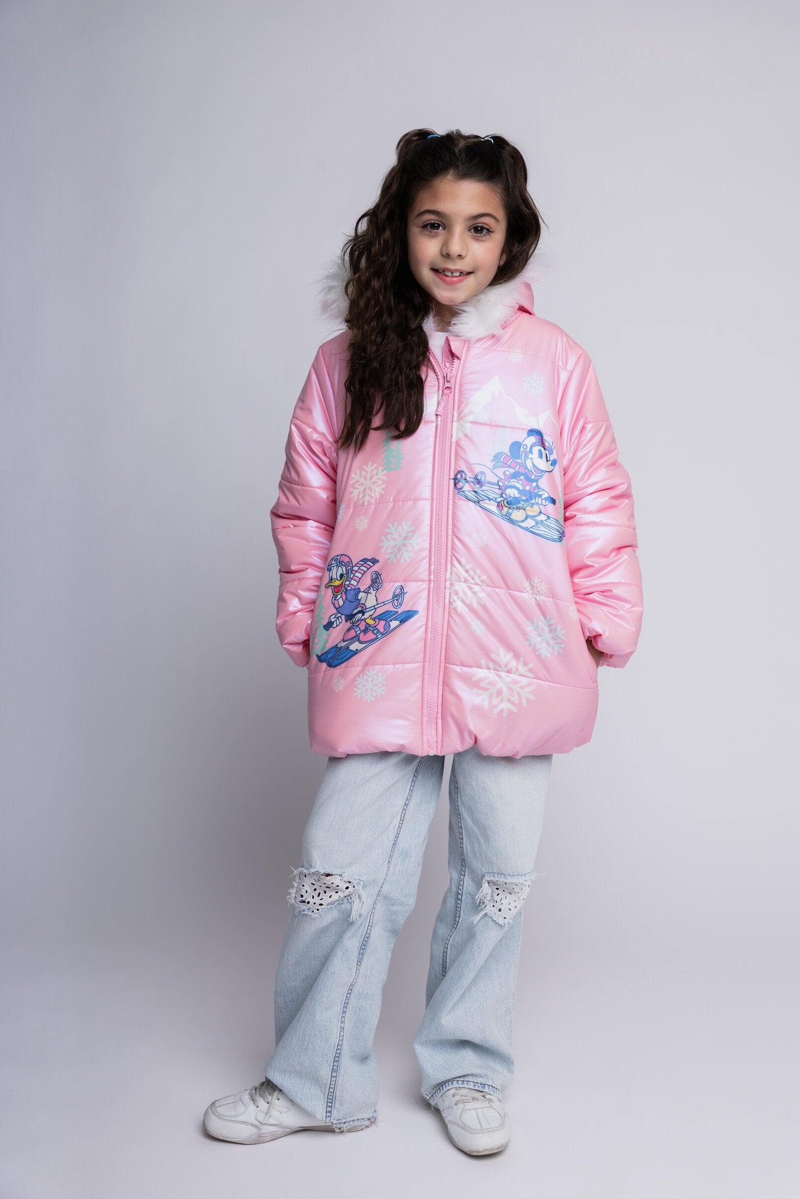 Disney Minnie Mouse Girls Zip Up Winter Coat Puffer Jacket Toddler