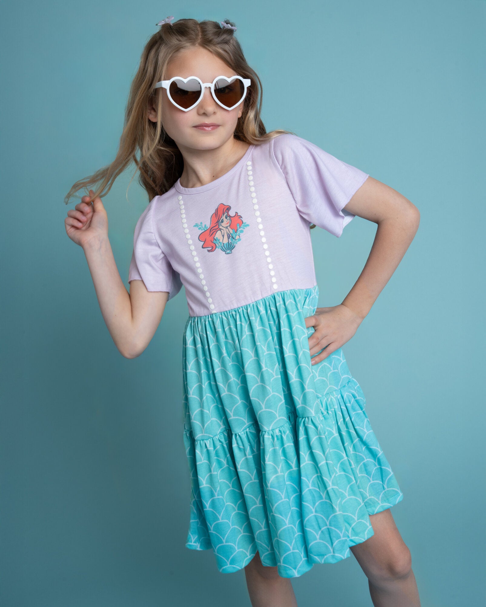 Disney Princess Ariel Girls Square Neck Dress Toddler to Big Kid