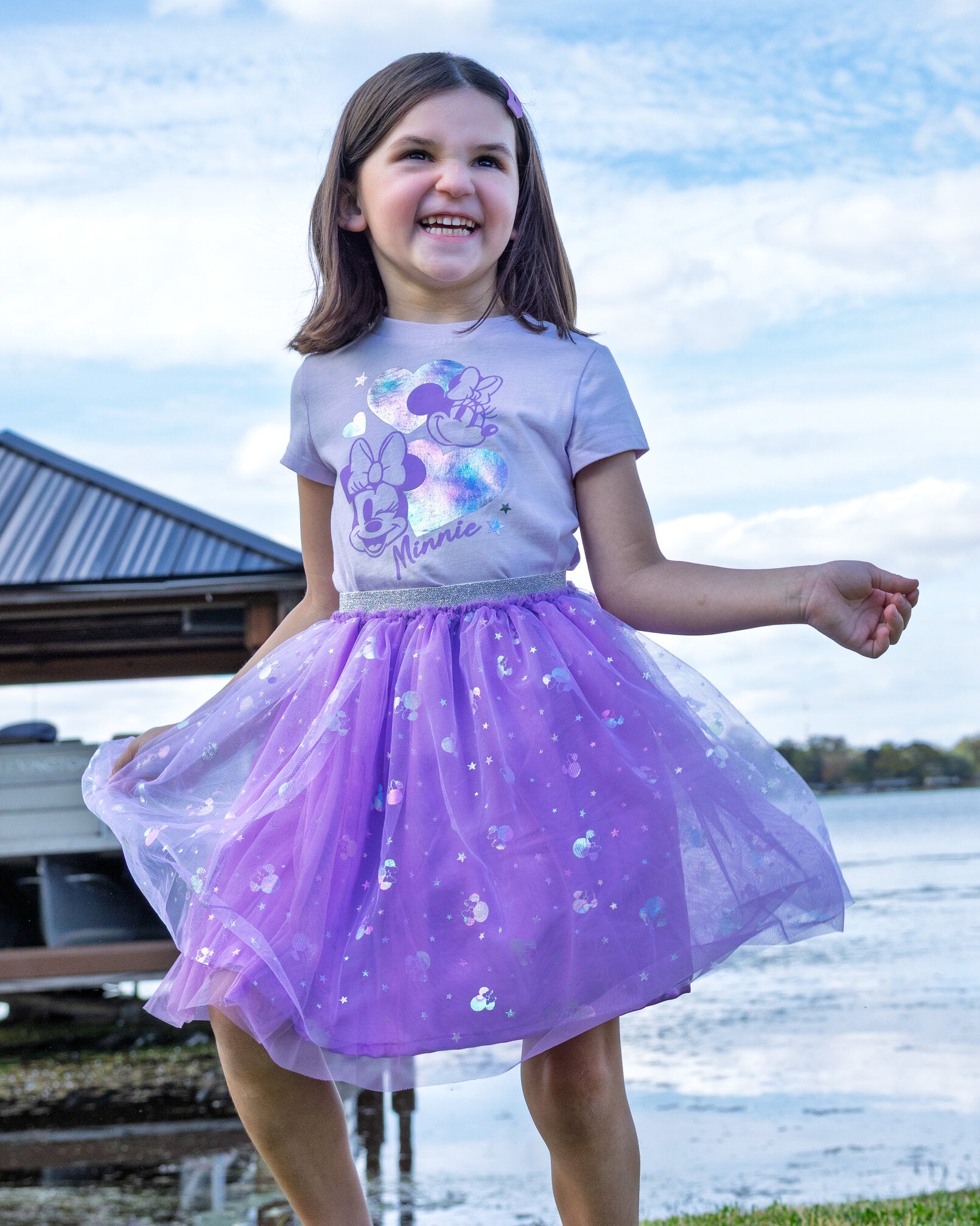 open lace back dress Disney Minnie Mouse Metallic Print T-Shirt and Tulle Tutu Skirt Outfit Set Toddler to Big Kid