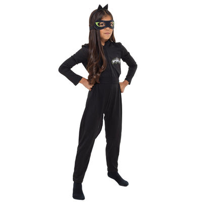 Miraculous Cat Noir Zip Up Cosplay Costume Coverall Tail Mask and Headband 4 Piece Set