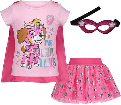 Paw Patrol Skye Cosplay T-Shirt Tulle Tutu Cape and Mask 4 Piece Outfit Set