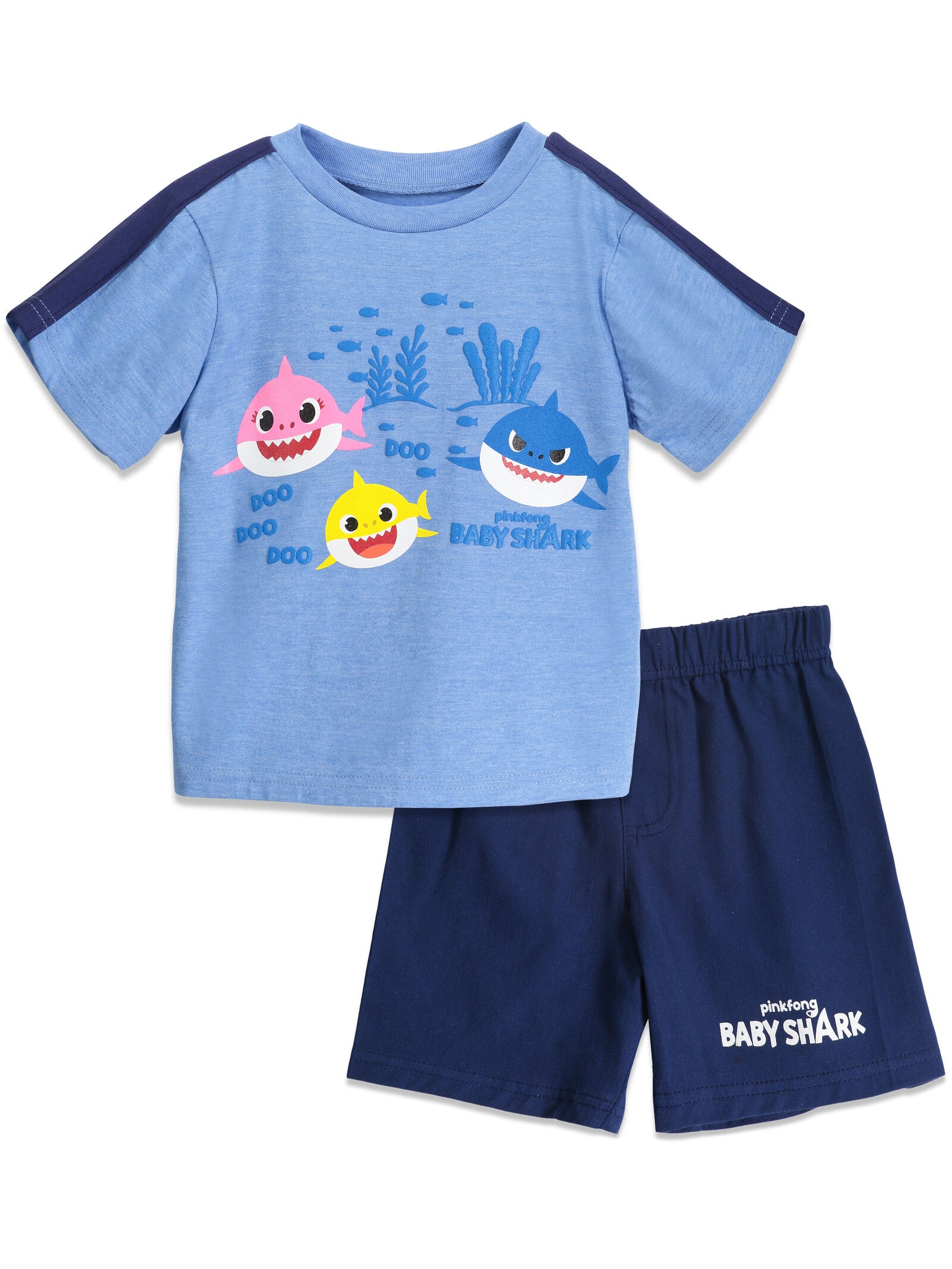 Babyhug Cotton Knit Striped & Shark Printed Shorts Pack of 3 - Green & Blue