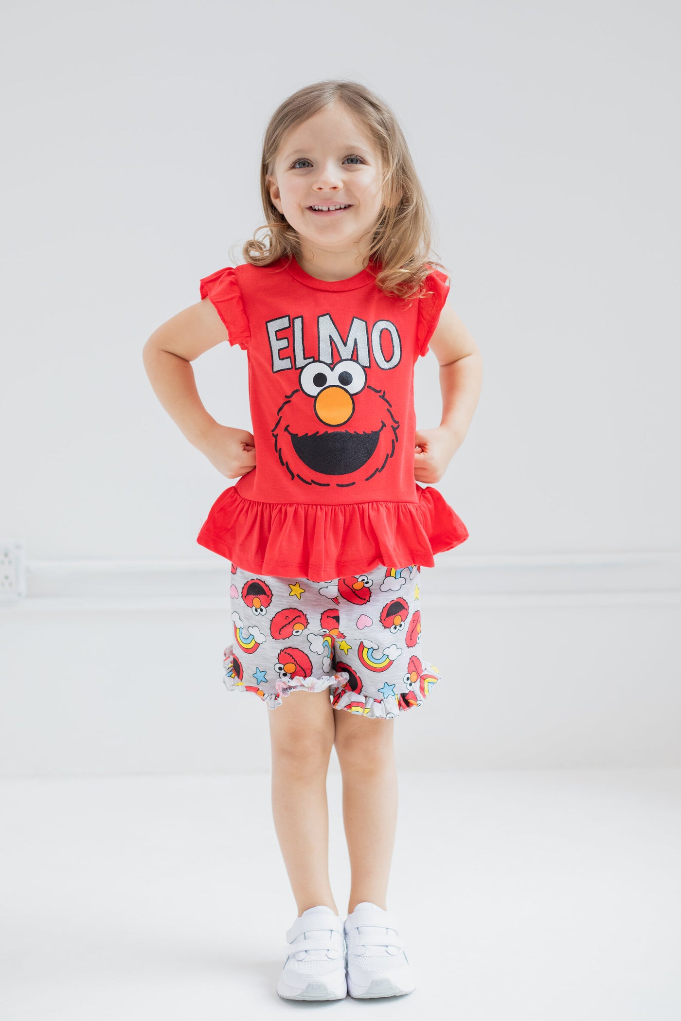 Sesame Street Elmo Peplum T-Shirt and French Terry Shorts Outfit Set