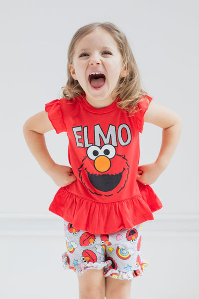 Sesame Street Elmo Peplum T-Shirt and French Terry Shorts Outfit Set