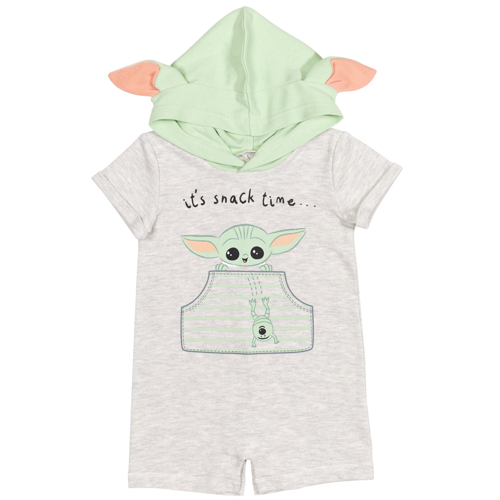 Baby Yoda Hooded Costume Short Sleeve Romper with Pocket