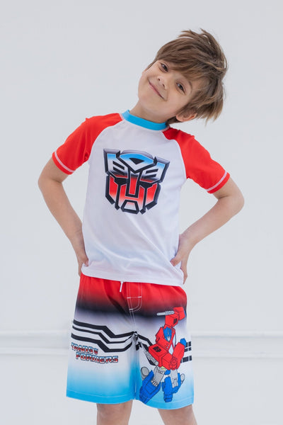 Transformers Optimus Prime UPF 50+ Rash Guard Swim Trunks Outfit Set - imagikids