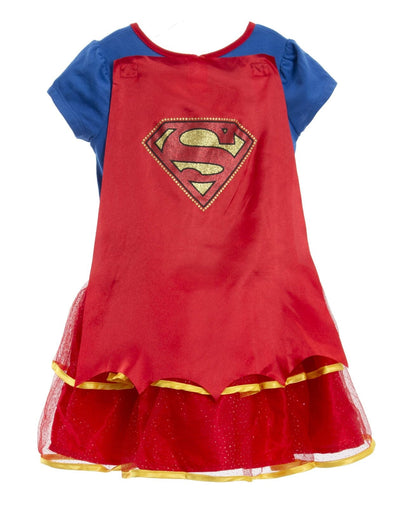 WARNER BROS Justice League Supergirl Costume Dress Leggings Cape and Headband 4 Piece Set - imagikids