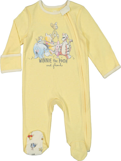 Winnie the Pooh 4 Piece Outfit Set: Sleep N' Play Coverall Bib Blanket Burp Cloth - imagikids