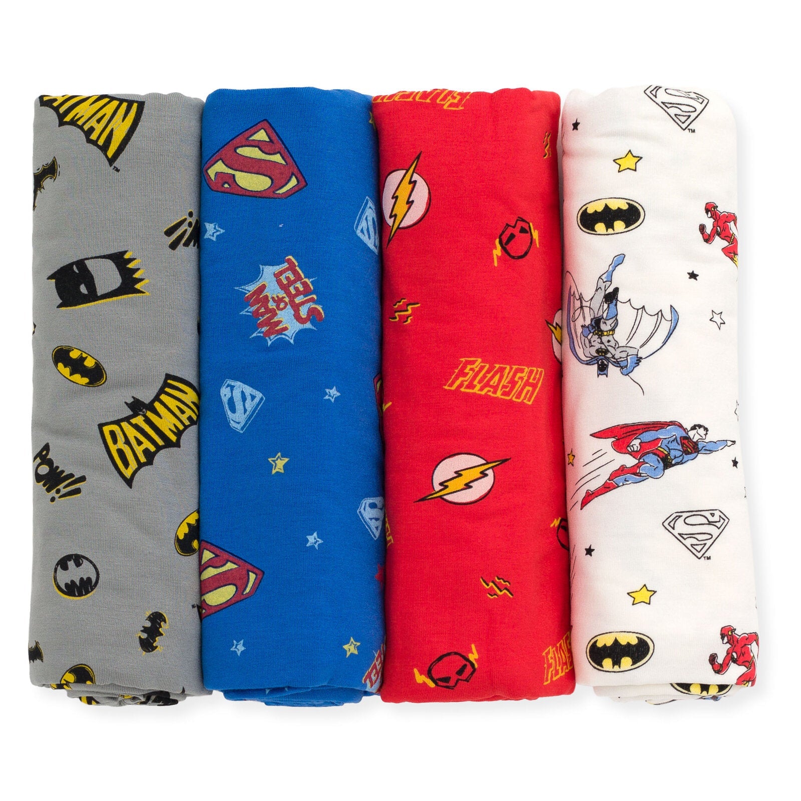 DC Comics Justice League 4 Pack Swaddles imagikids Baby and Kids