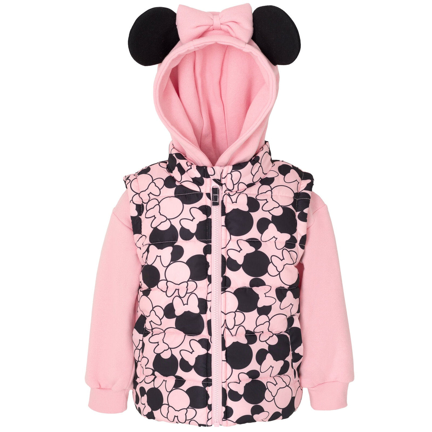 Disney Minnie Mouse Zip Up Vest 2fer Jacket and Pullover Hoodie - imagikids