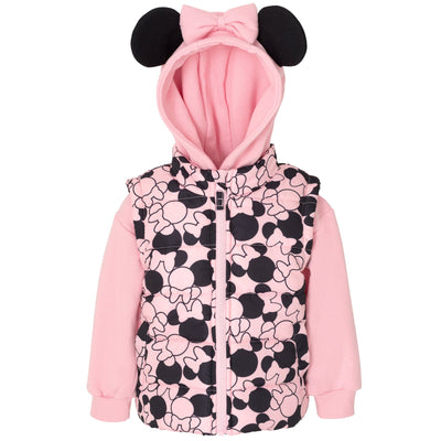 Disney Minnie Mouse Zip Up Vest 2fer Jacket and Pullover Hoodie - imagikids
