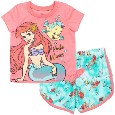 Disney Princess Princess Ariel T-Shirt and Dolphin Active French Terry Shorts Outfit Set - imagikids