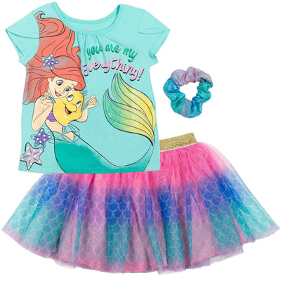 Disney Princess Princess Ariel T-Shirt Tulle Mesh Skirt and Scrunchie 3 Piece Outfit Set - imagikids