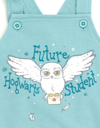 Harry Potter Hedwig French Terry Short Overalls T-Shirt and Hat 3 Piece Outfit Set - imagikids
