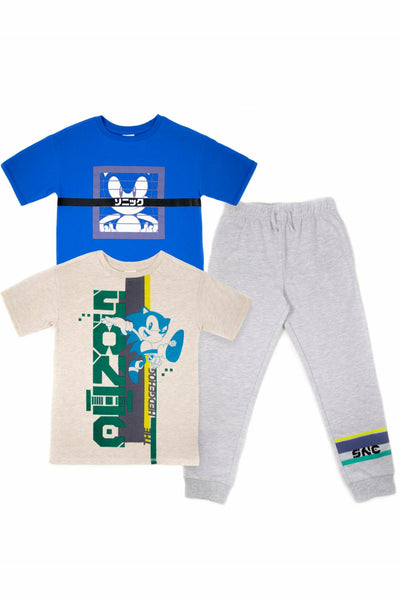 SEGA Sonic The Hedgehog 3-Piece Outfit Set: 2-Pack Graphic Tees & Jogger Pants