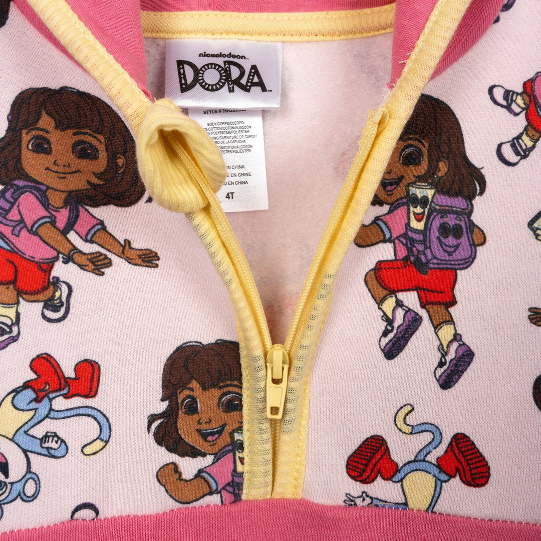 Dora the Explorer Girls' Fleece Hooded Quarter-Zip Sweatshirt Light Pink Boots