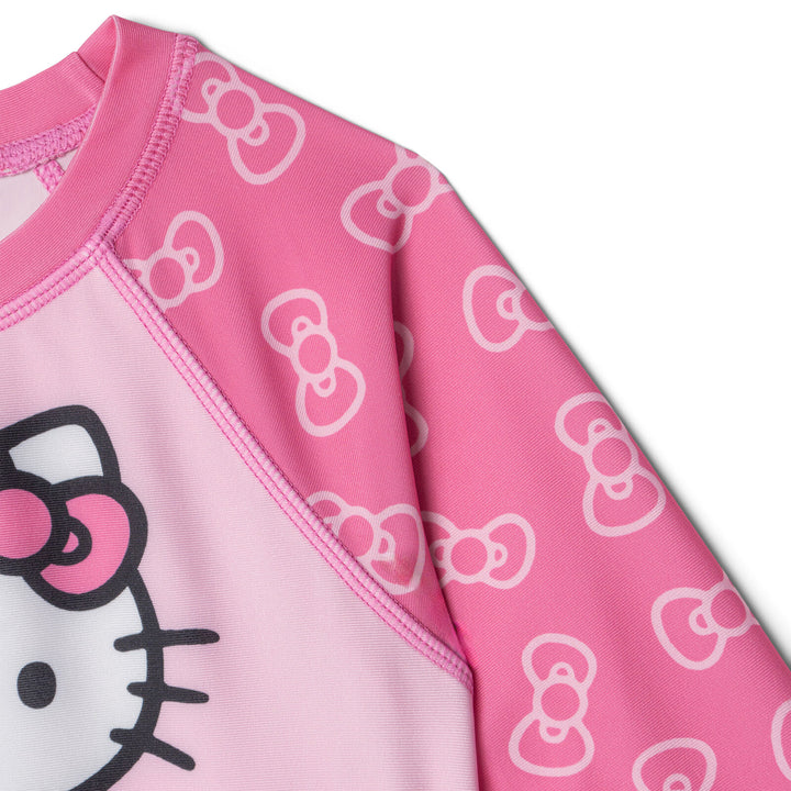 Hello Kitty Girls' 2-Piece Long Sleeve Rash Guard and Bikini Set Bow Pink