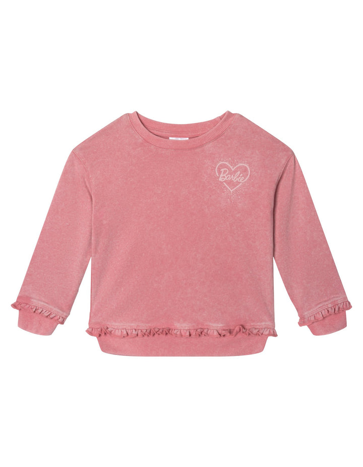 Barbie Girls' 2-Piece Fleece Sweatshirt and Joggers Set Pink Cloud Wash