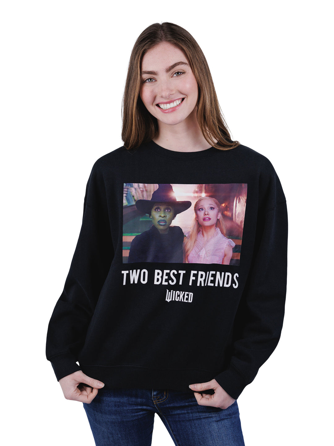 Wicked Women's Fleece Crewneck Pullover Elphaba Glinda Black
