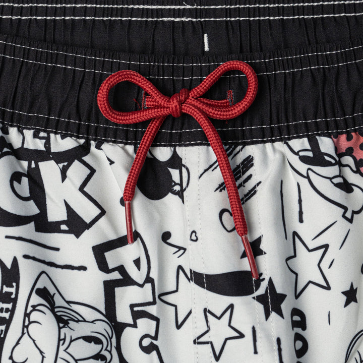 Disney Mickey Mouse & Friends Men's Swimwear Swim Trunks Light Grey Black Red