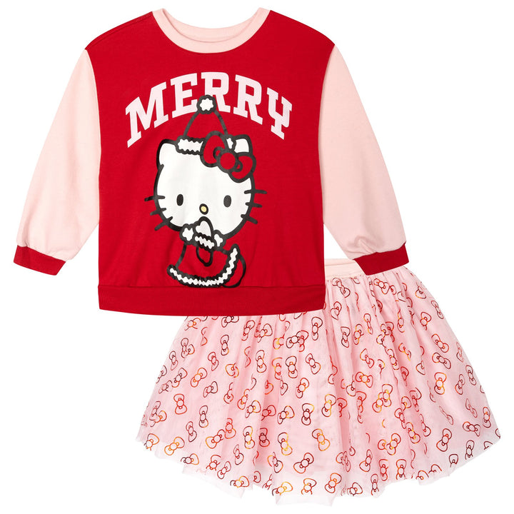 Hello Kitty Girls' 2-Piece Sweatshirt and Tulle Skirt Set Pink Red