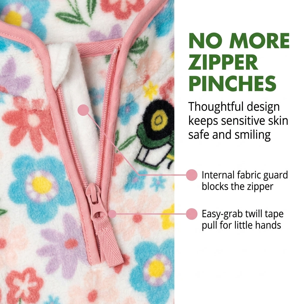 John Deere Girls' Fleece Quarter-Zip Sweatshirt Floral Tractor Print