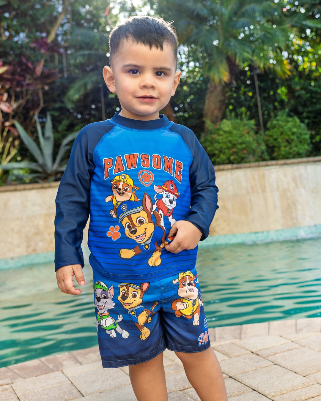 Paw Patrol Boys' Swimwear 2-Piece Rash Guard and Trunks Set Navy Blue