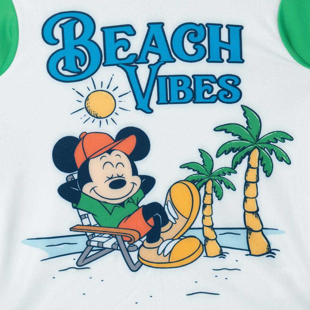 Disney Mickey Mouse 2-Piece Swimwear Rash Guard and Swim Trunks Set Beach Green