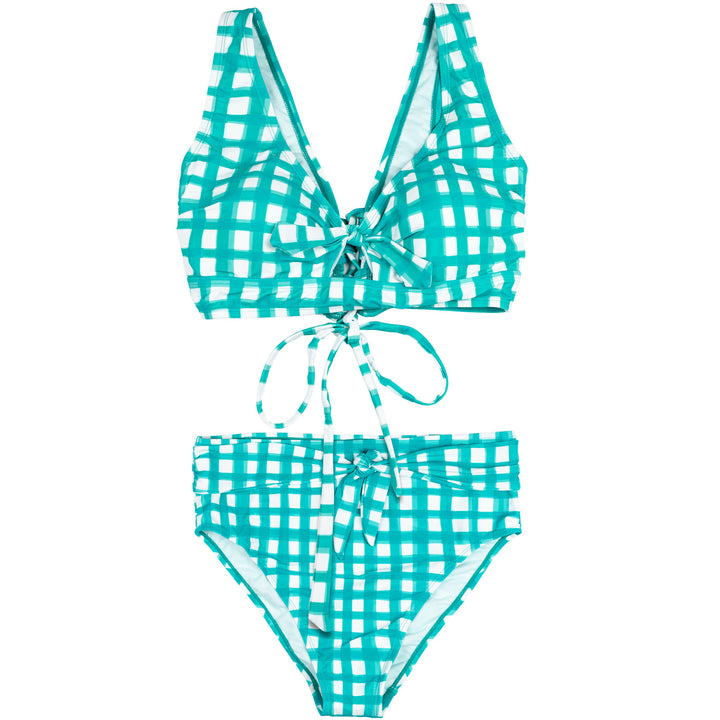 LYSA Women's Swimwear Cropped Bikini Top Teal Gingham
