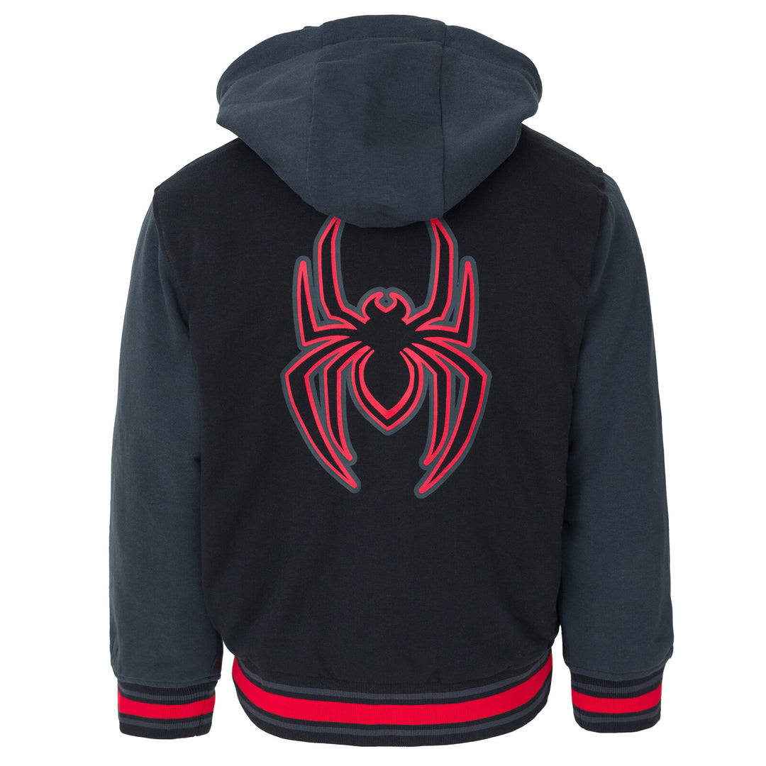 Marvel Spider-Verse Miles Morales Boys' Varsity Hooded Bomber Jacket Black