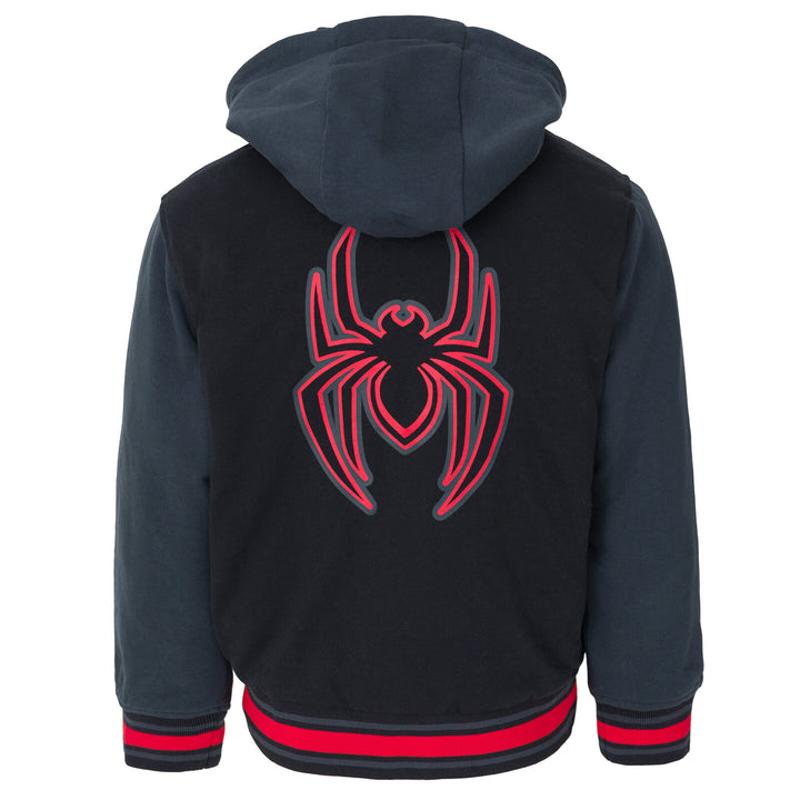 Marvel Spider-Verse Miles Morales Boys' Varsity Hooded Bomber Jacket Black
