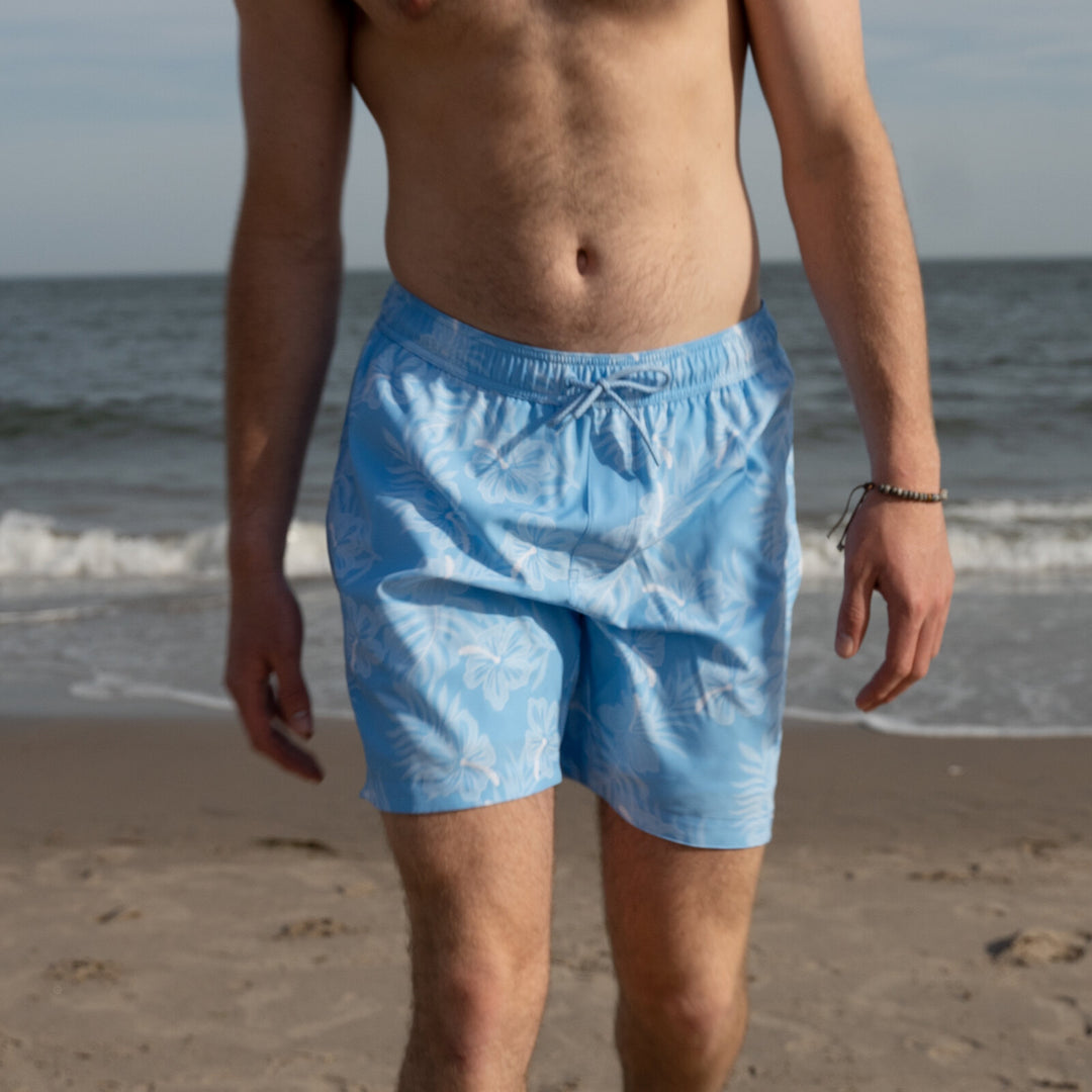 Dreamwave Men's Compression Liner Swim Trunks with Phone Pocket 7 inch Inseam Anti Chafing Tropical Blue