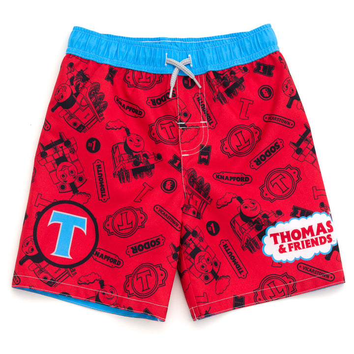 Thomas & Friends Boys' Swimwear 2-Piece Rash Guard and Swim Trunks Set Blue Red