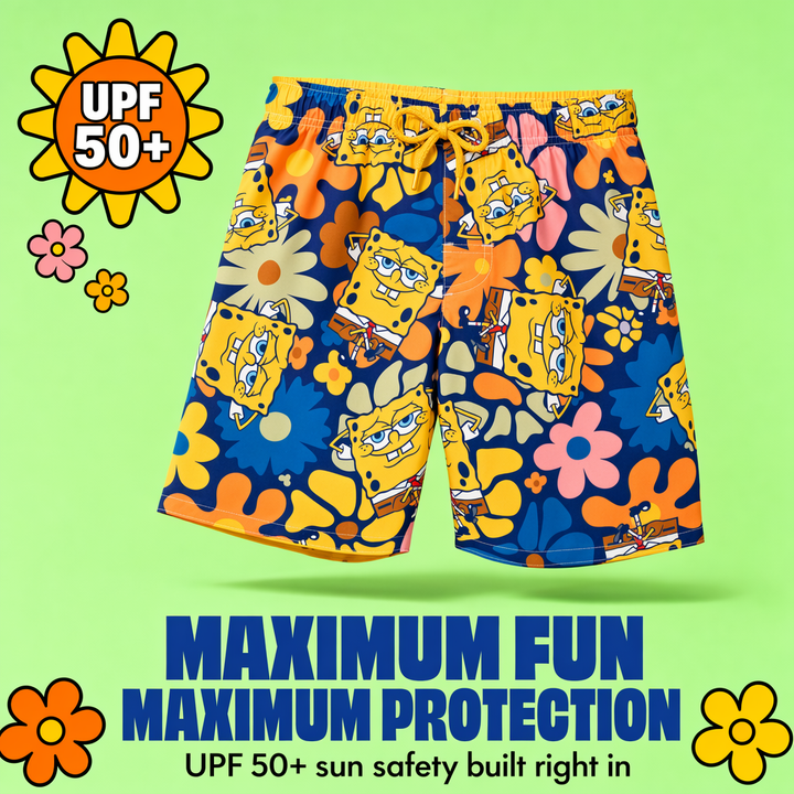 SpongeBob SquarePants Boys' Swim Trunks Navy Floral
