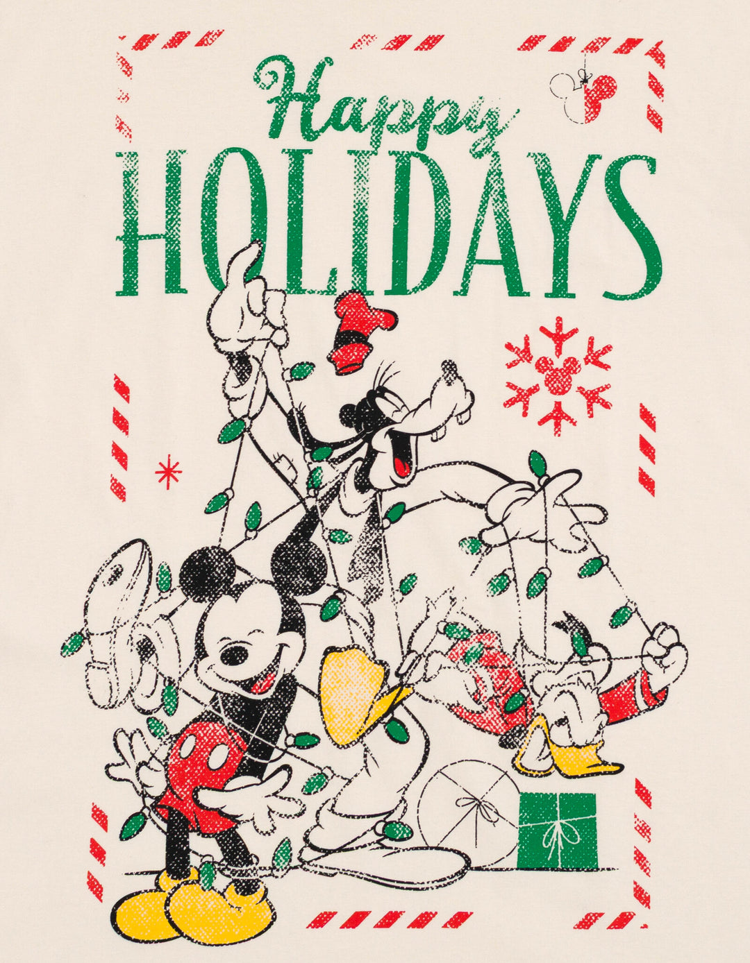 Disney Mickey Mouse Men's Holiday Short Sleeve T-Shirt Ivory Friends