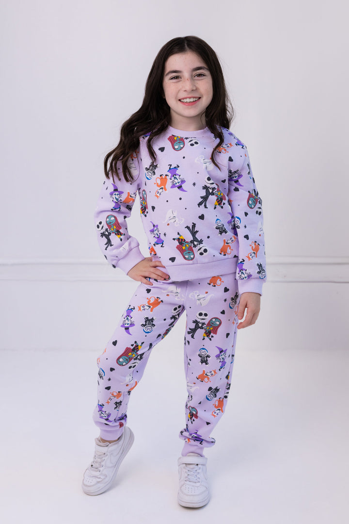 Nightmare Before Christmas Girls' Fleece Sweatshirt and Pants Set Light Purple