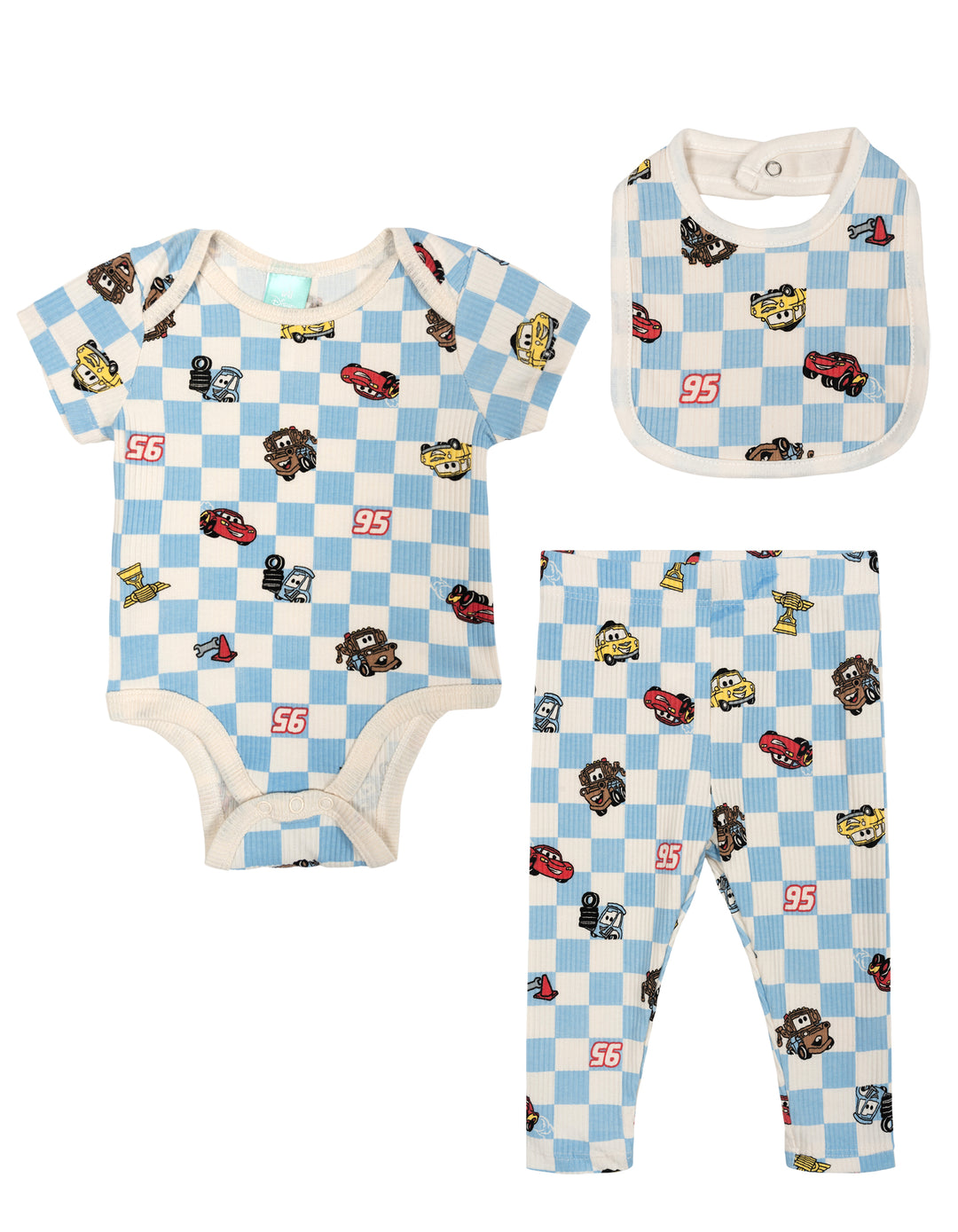 Cars Baby Boys' Bodysuit Pants and Bib Set McQueen Mater Blue