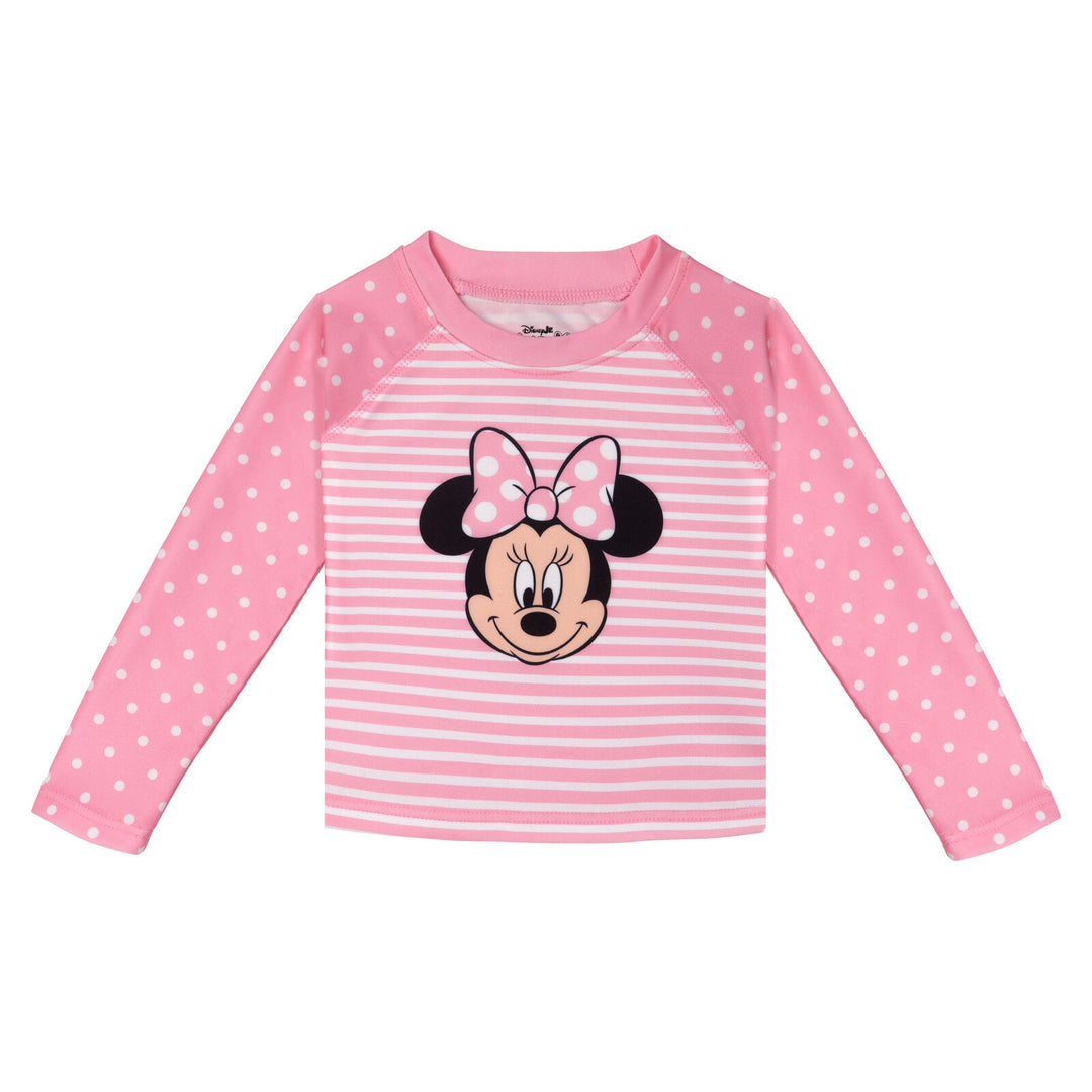 Minnie Mouse Girls' Swimwear 2-Piece Rash Guard and Bikini Set Pink Polka Dot