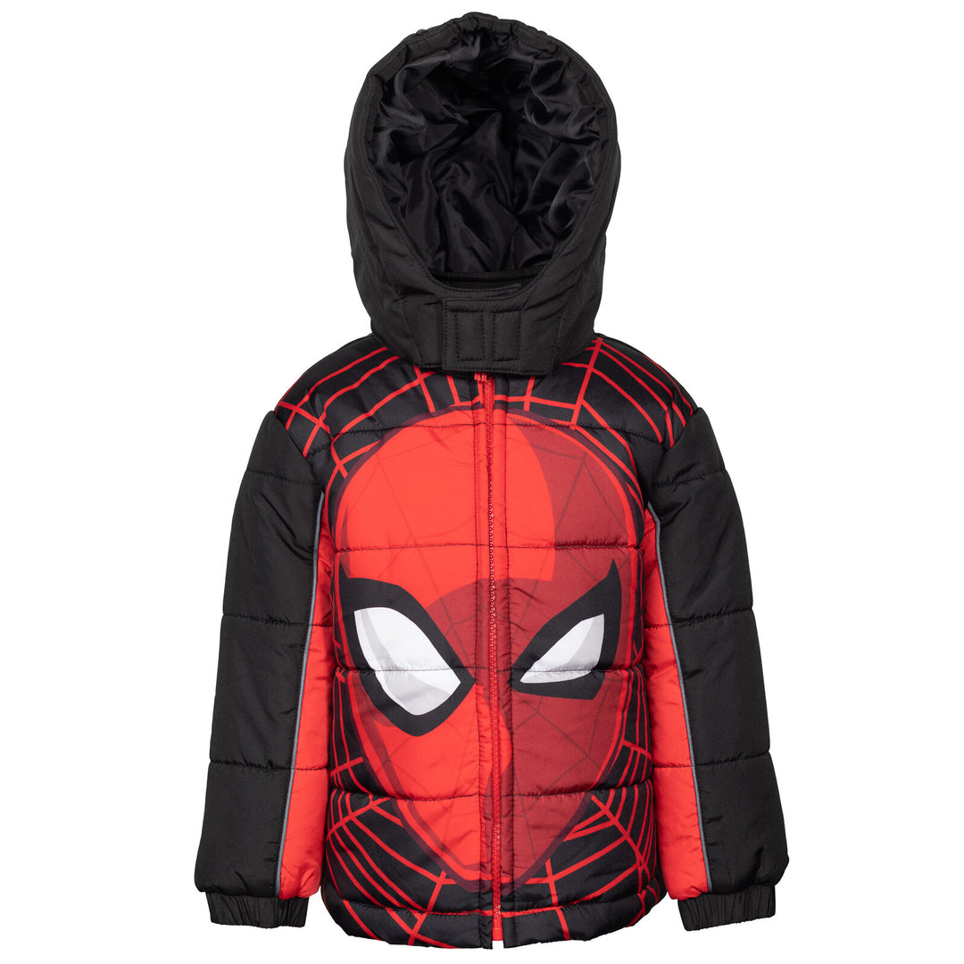 Marvel Spider-Man Boys' Hooded Zip-Up Puffer Jacket Red Black