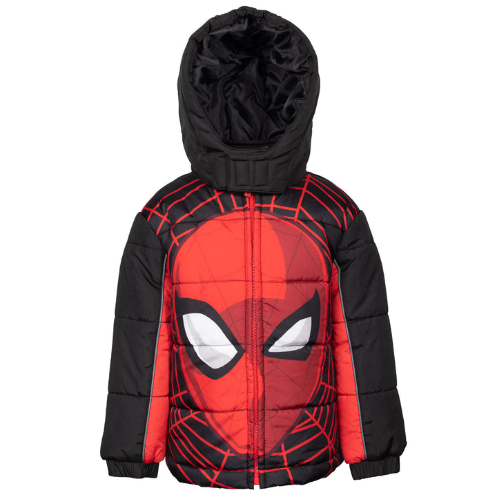 Marvel Spider-Man Boys' Hooded Zip-Up Puffer Jacket Red Black