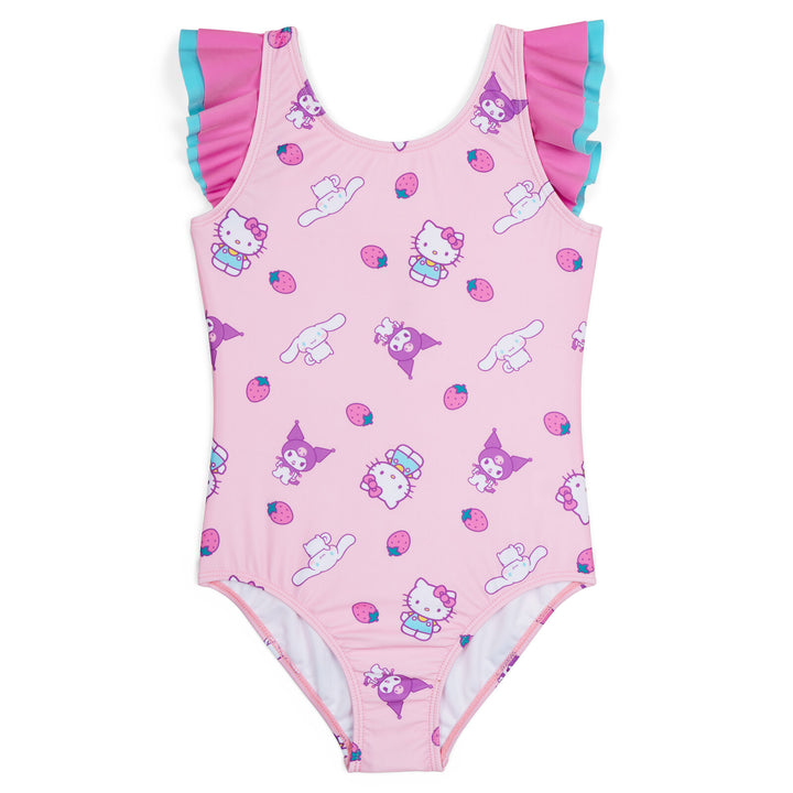 Hello Kitty Girls' Sleeveless One Piece Bathing Suit Pink Strawberry