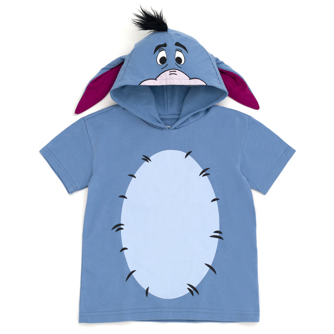 Disney Winnie the Pooh Eeyore Men's Cosplay Short Sleeve Hooded T-Shirt Dusty Blue