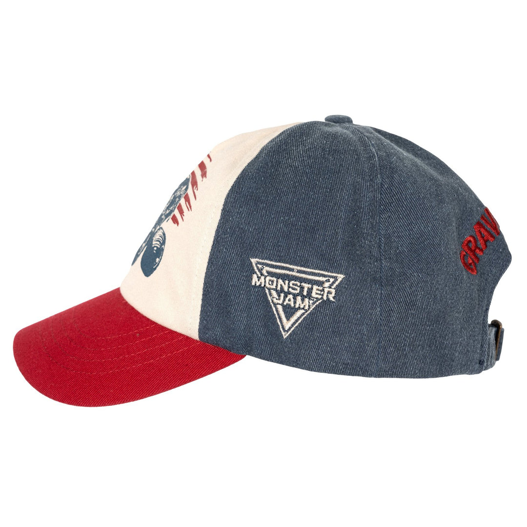 Monster Jam Grave Digger Men's Adjustable Strapback Baseball Cap Red Navy
