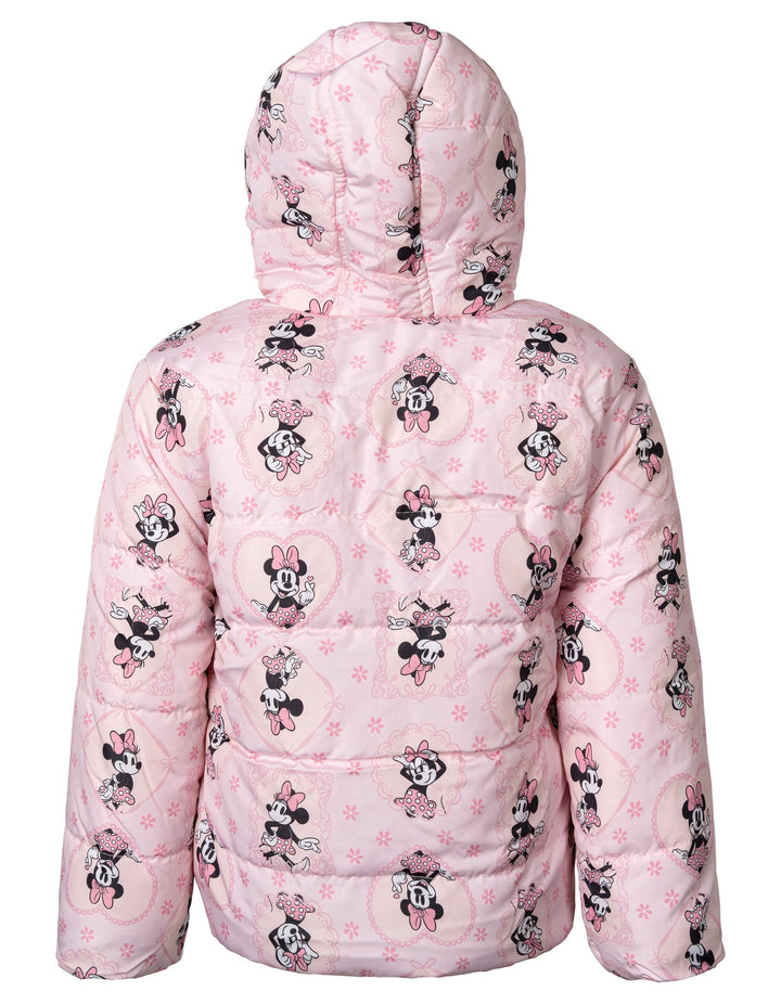 Minnie Mouse Girls' Hooded Puffer Jacket Pink Heart