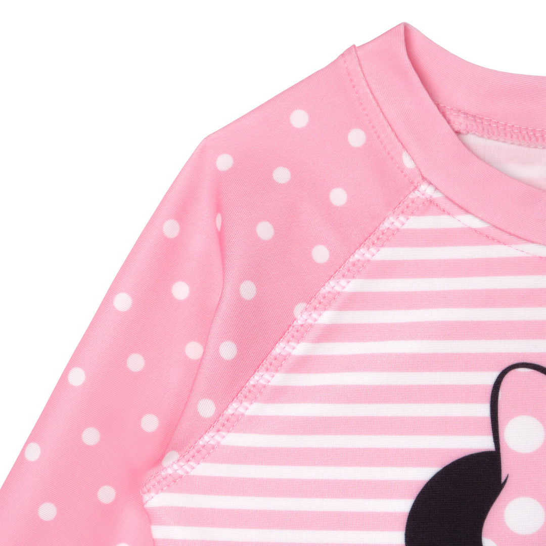 Minnie Mouse Girls' Swimwear 2-Piece Rash Guard and Bikini Set Pink Polka Dot