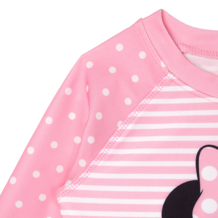 Minnie Mouse Girls' Swimwear 2-Piece Rash Guard and Bikini Set Pink Polka Dot