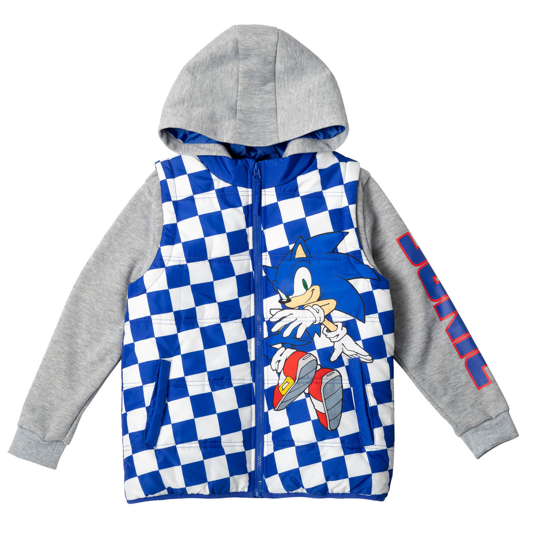 SEGA Sonic the Hedgehog Little Boys' Layered Hooded Puffer Jacket Blue