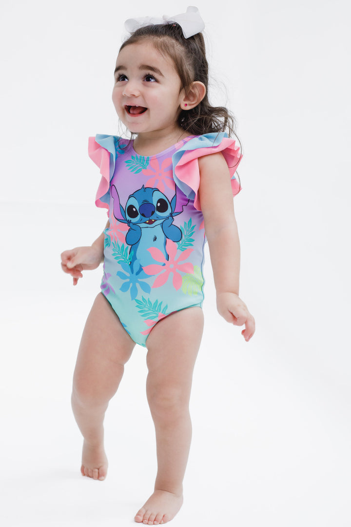Lilo & Stitch Baby Girls' Ruffle Sleeve One-Piece Swimsuit Lavender Aqua